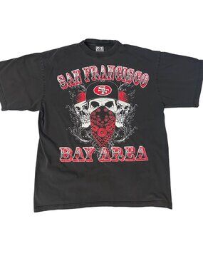 San Francisco 49er Graphic Tee 2XL Nona-T Heavyweight Black & Red Skull Bandana